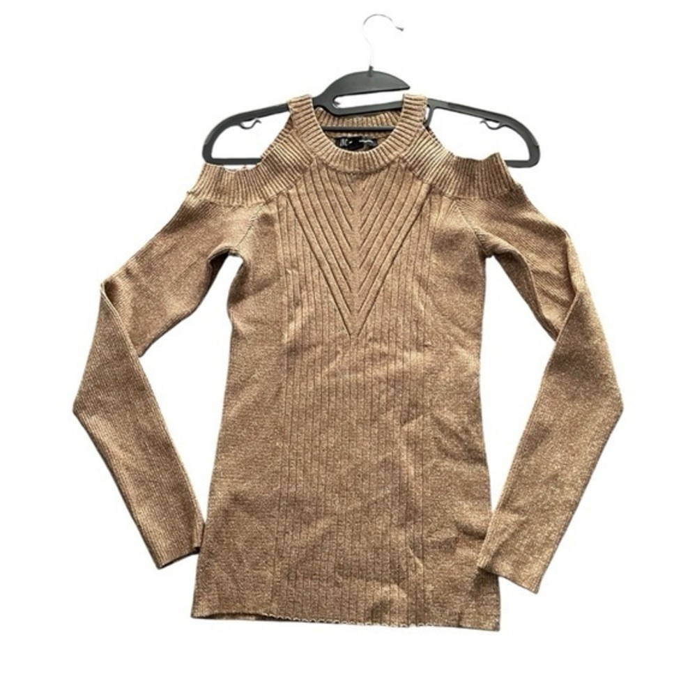 INC International Concepts Top Cold-Shoulder Sweater  Gold Metallic-Knit Size S